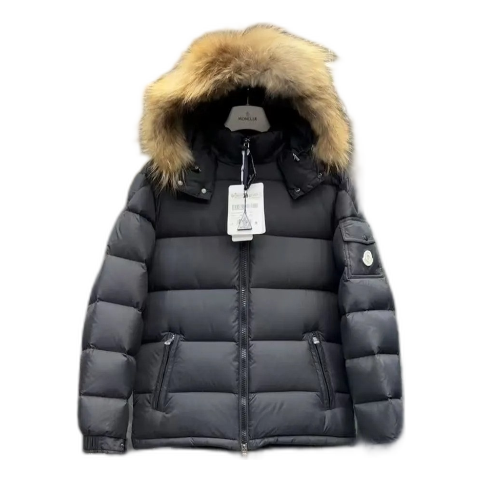 Moncler Fur-Trim Hooded Short Down Jacket – Black