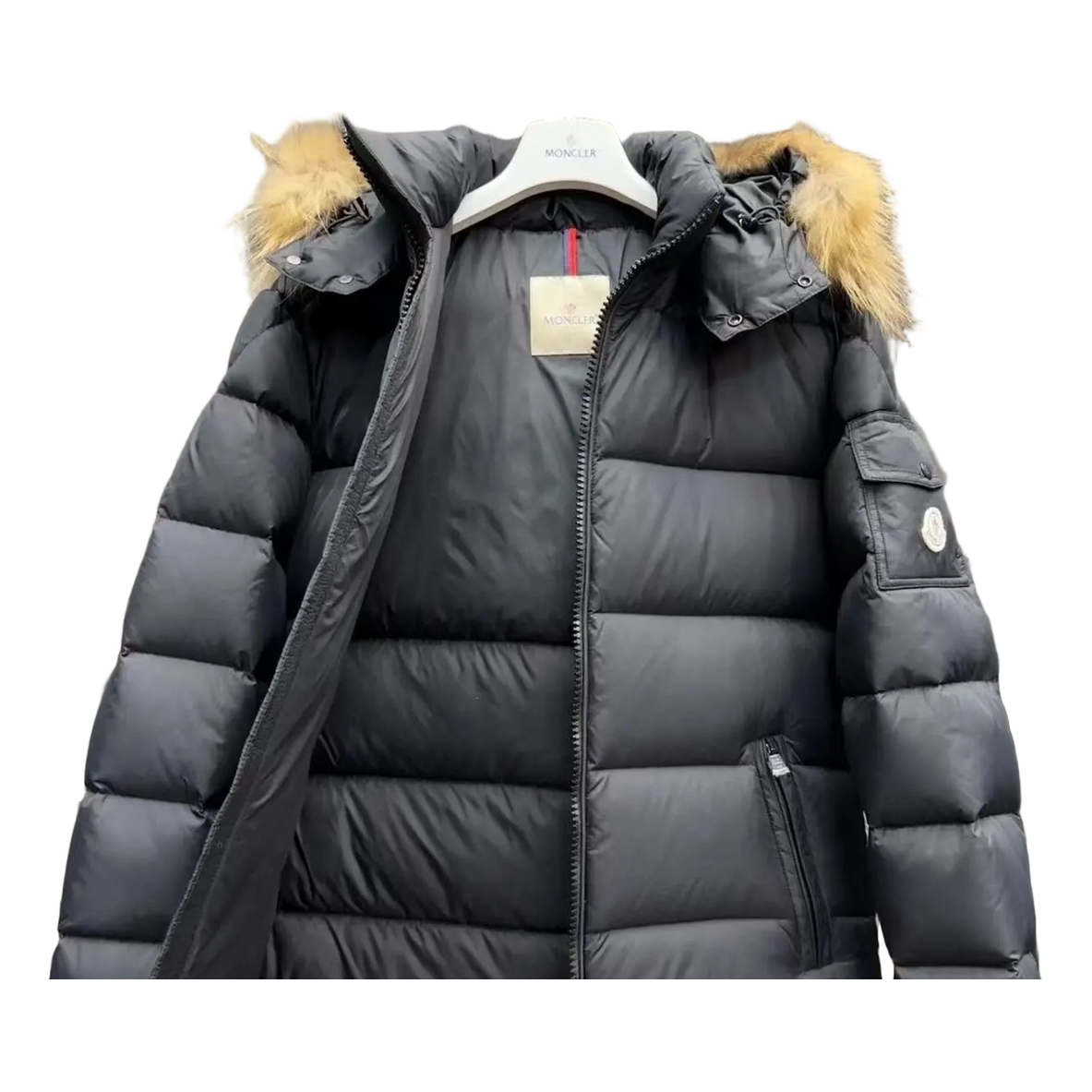 Moncler Fur-Trim Hooded Short Down Jacket – Black