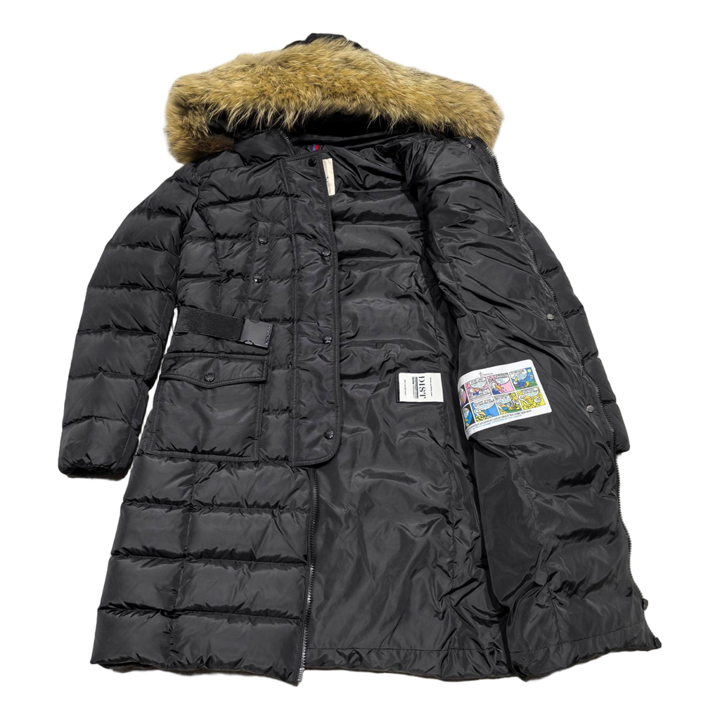 Moncler Four-Pocket Fur-Trim Hooded Long Down Coat – Black