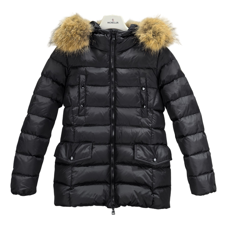 Moncler Belted Fur-Trim Hooded Down Jacket – Black