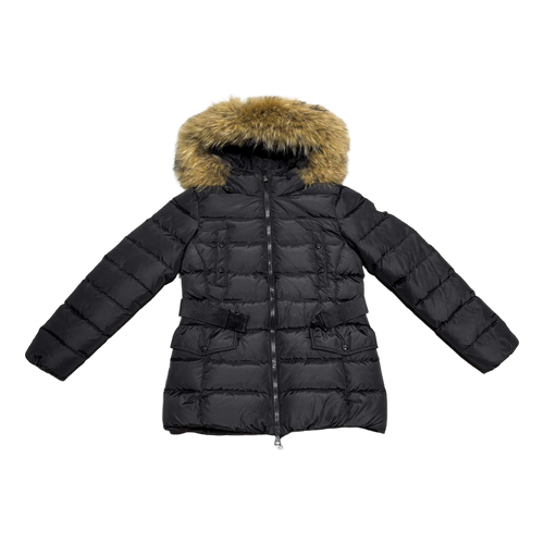 Moncler Belted Fur-Trim Hooded Down Jacket – Black
