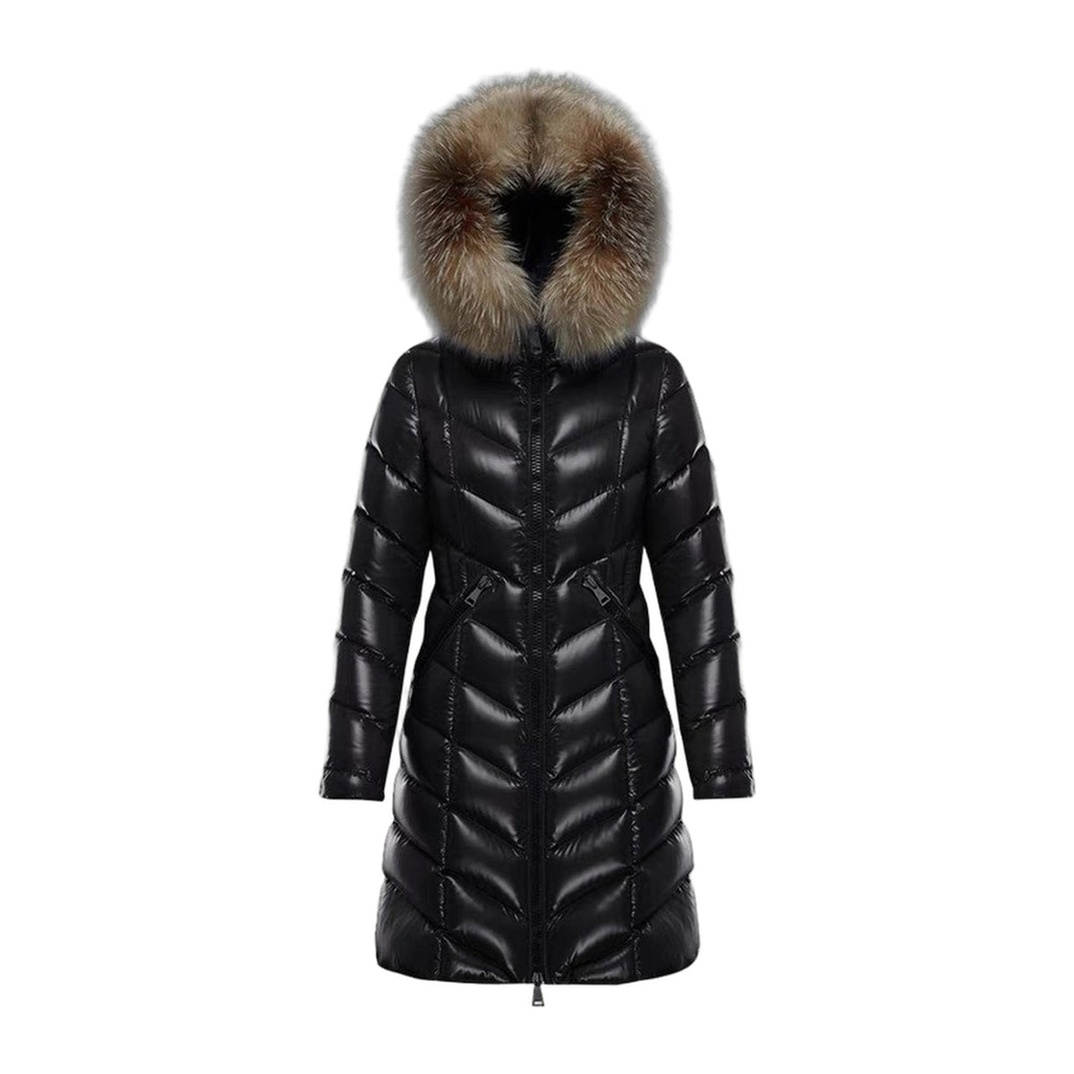 Moncler Fulmarus Chevron-Quilted Fur-Trim Long Down Coat