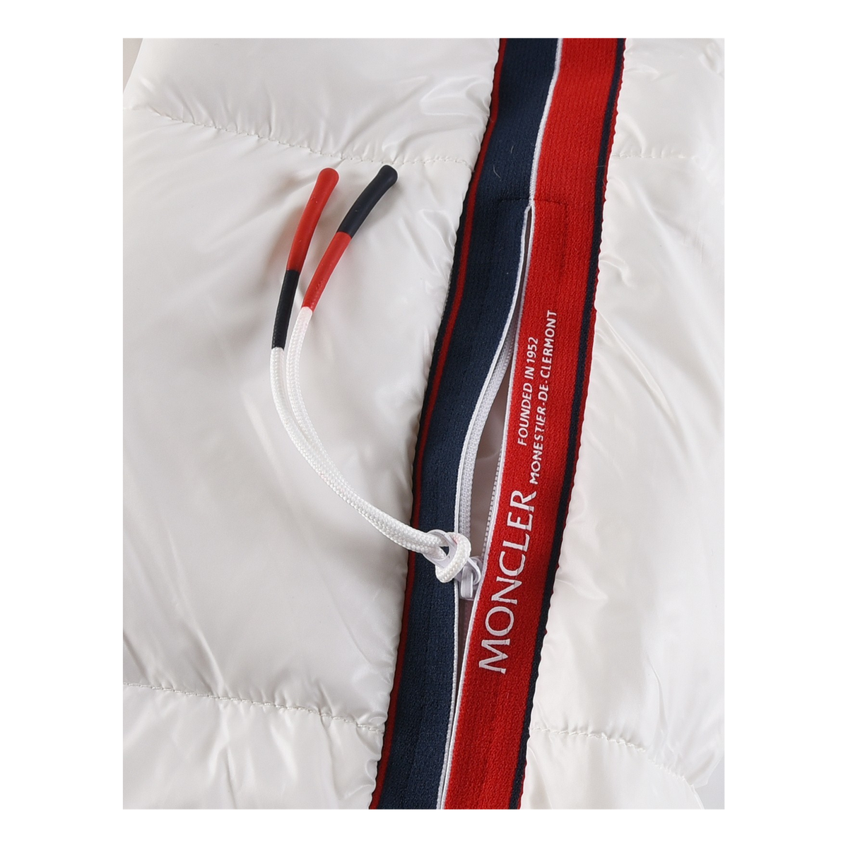 Moncler Tricolour Sleeve-Stripe Glossy Hooded Down Jacket