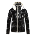 Moncler Contrast-Trim Glossy Hooded Down Jacket