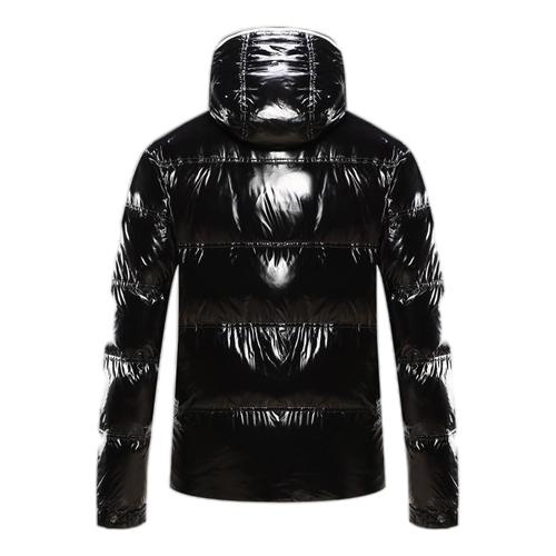 Moncler Contrast-Trim Glossy Hooded Down Jacket
