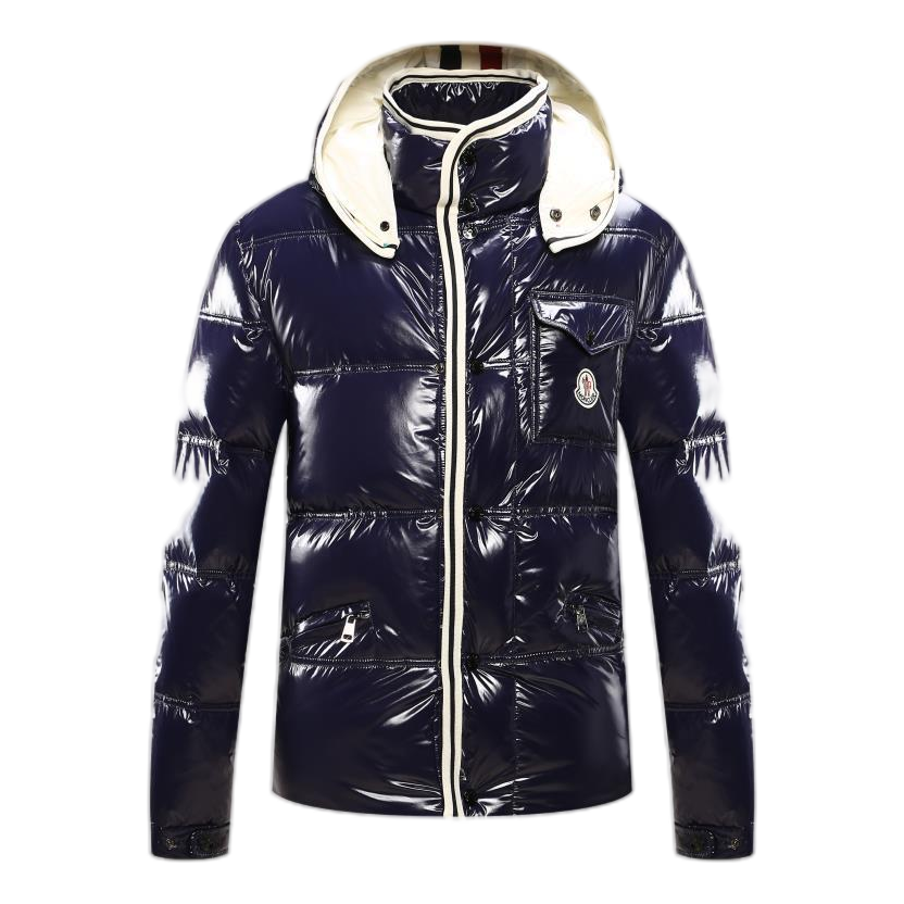 Moncler Contrast-Trim Glossy Hooded Down Jacket