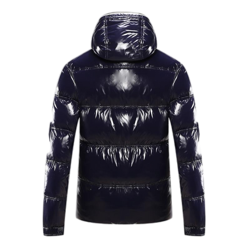 Moncler Contrast-Trim Glossy Hooded Down Jacket