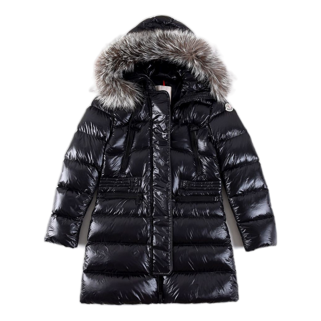Moncler Fur-Trim Drawstring-Waist Long Down Jacket