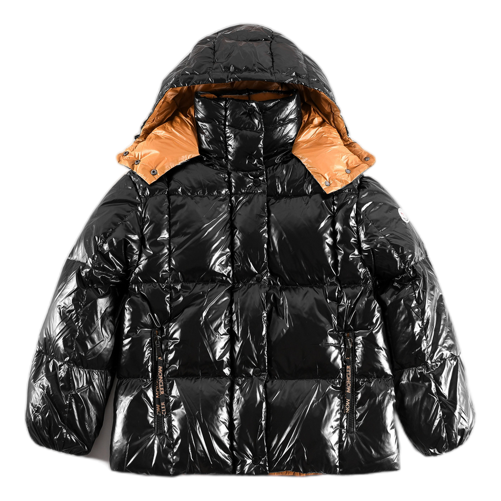 Moncler Glossy Short Down Jacket with Copper-Tone Lining – Black
