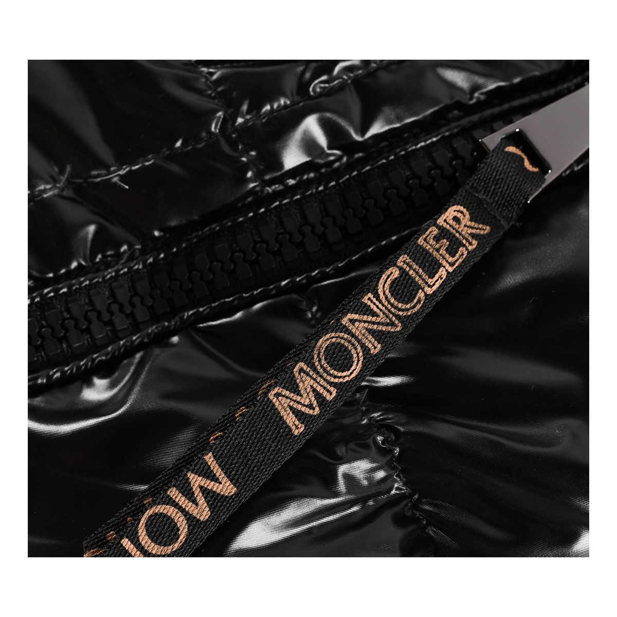 Moncler Glossy Short Down Jacket with Copper-Tone Lining – Black