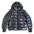 Moncler Glossy Logo-Zip Hooded Down Jacket – Navy
