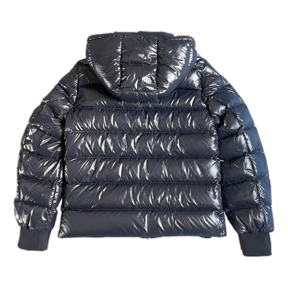 Moncler Glossy Logo-Zip Hooded Down Jacket – Navy