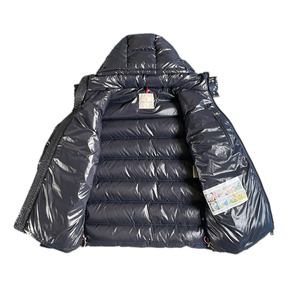 Moncler Glossy Logo-Zip Hooded Down Jacket – Navy
