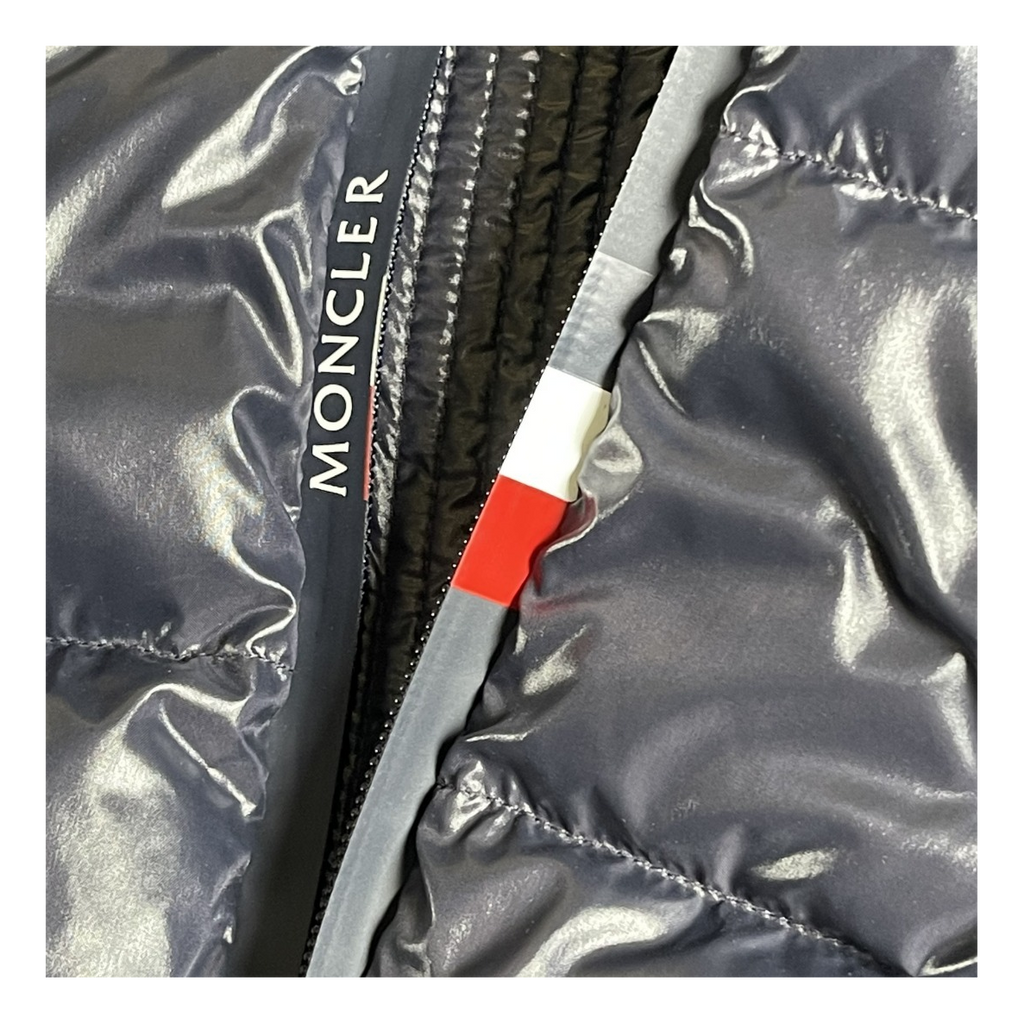 Moncler Glossy Logo-Zip Hooded Down Jacket – Navy