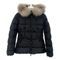 Moncler Cinched-Waist Fur-Trim Hooded Down Jacket – Black
