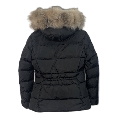Moncler Cinched-Waist Fur-Trim Hooded Down Jacket – Black