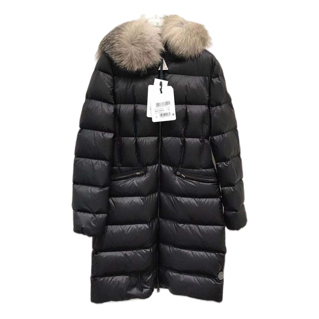 Moncler Four-Pocket Fur-Trim Hooded Long Down Coat – Black