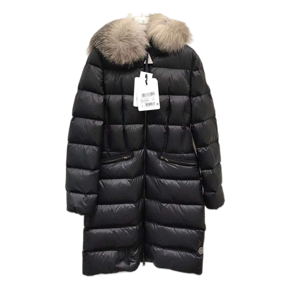 Moncler Four-Pocket Fur-Trim Hooded Long Down Coat – Black