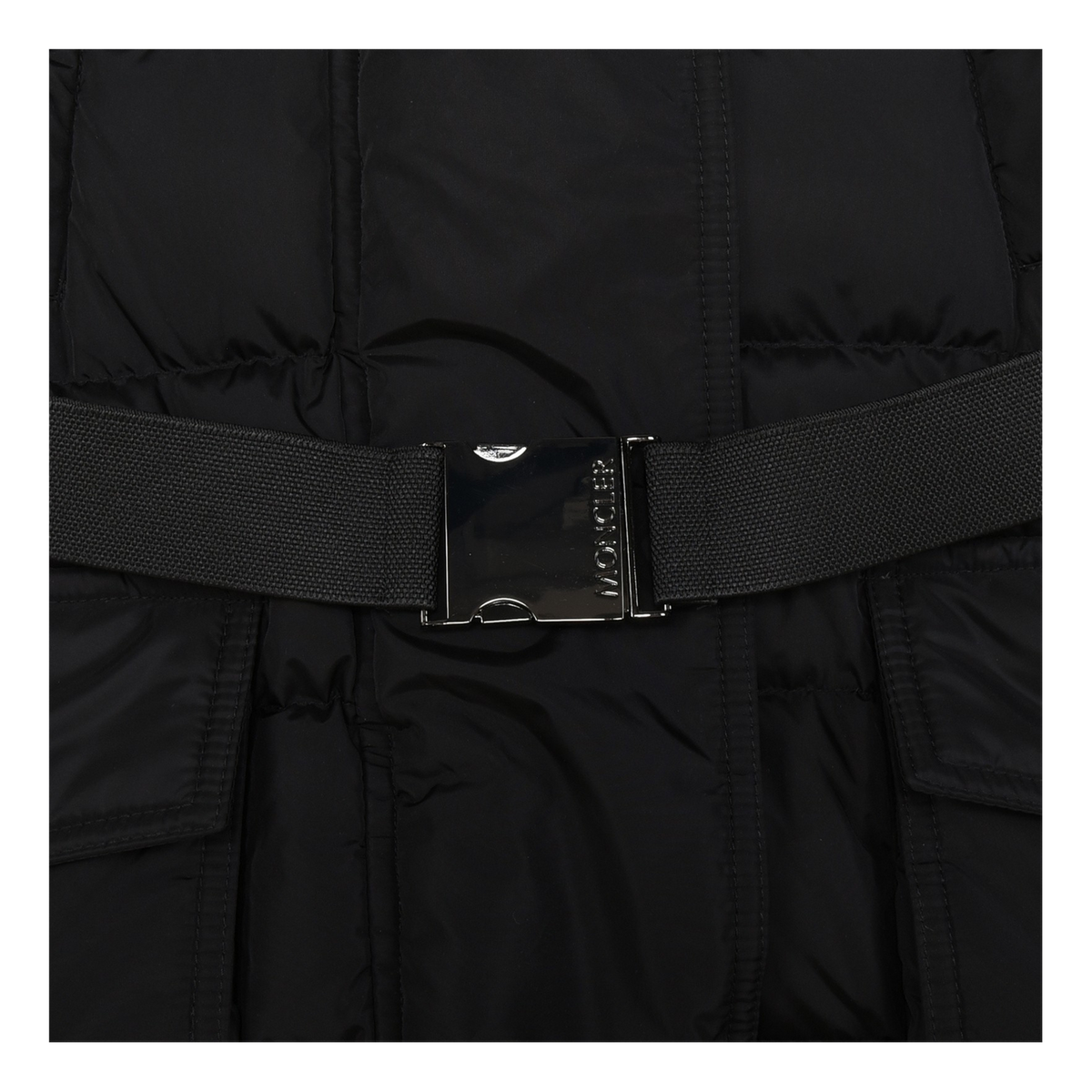 Moncler Khloe Belted Fur-Trim Hooded Long Down Coat – Black