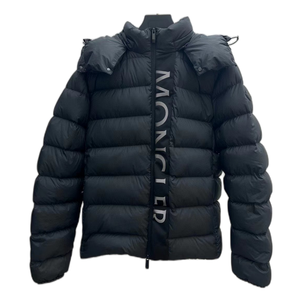Moncler Vertical-Logo Snap-Front Down Jacket – Black