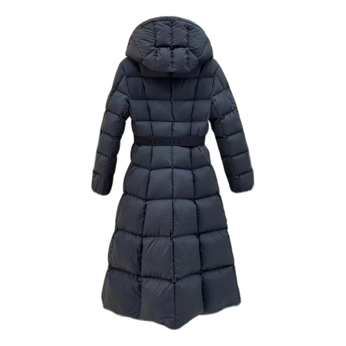 Moncler Fitted Long Down Coat with Drawstring Hood – Black