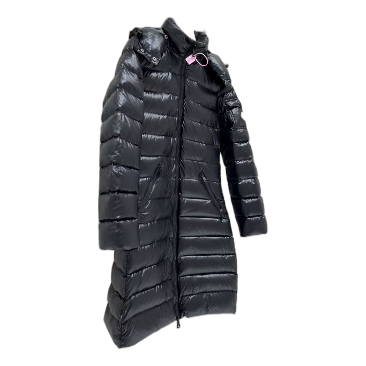 Moncler Narrow-Quilt Fur-Trim Hooded Long Down Coat – Black