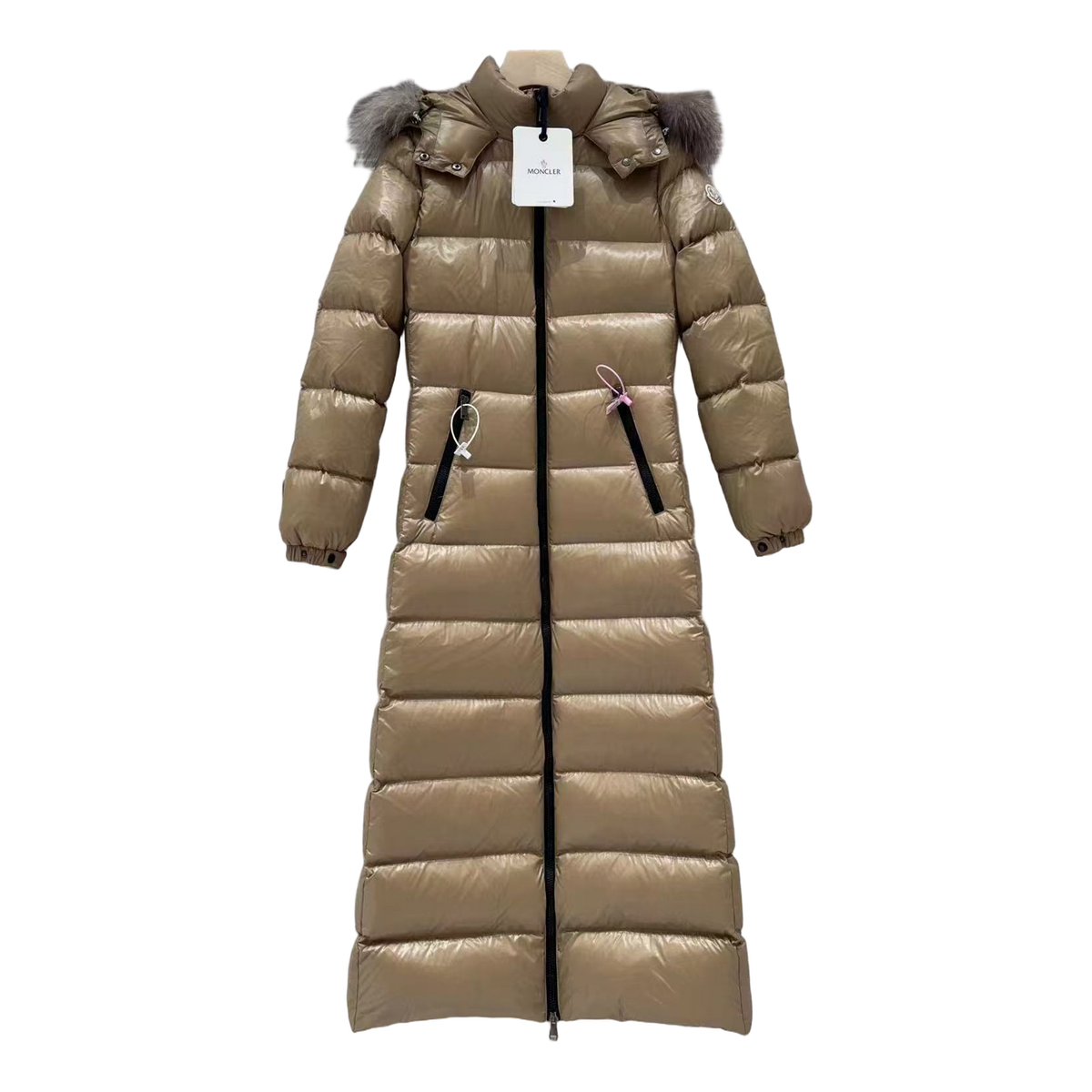 Moncler Hudson Fur-Trim Long Down Puffer Coat