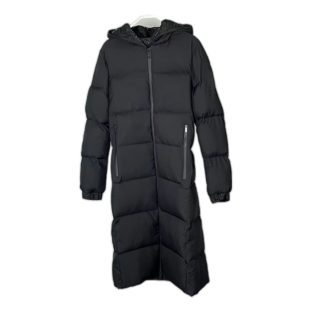 Moncler Matte Zip-Front Hooded Long Down Coat – Black