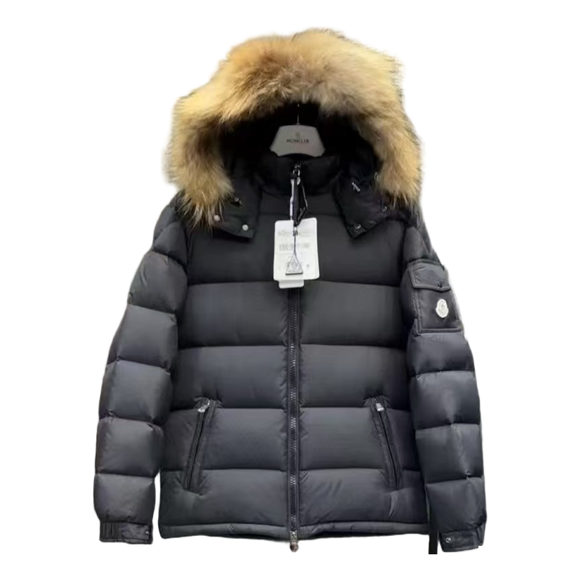 Moncler Fur-Trim Hooded Down Puffer Jacket – Black