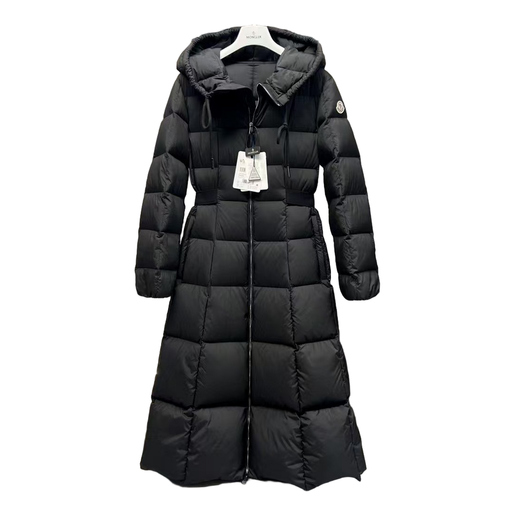 Moncler Fitted Hooded Long Down Coat – Black