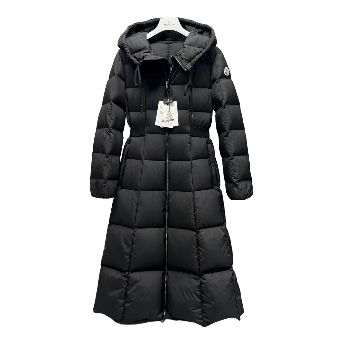 Moncler Fitted Hooded Long Down Coat – Black
