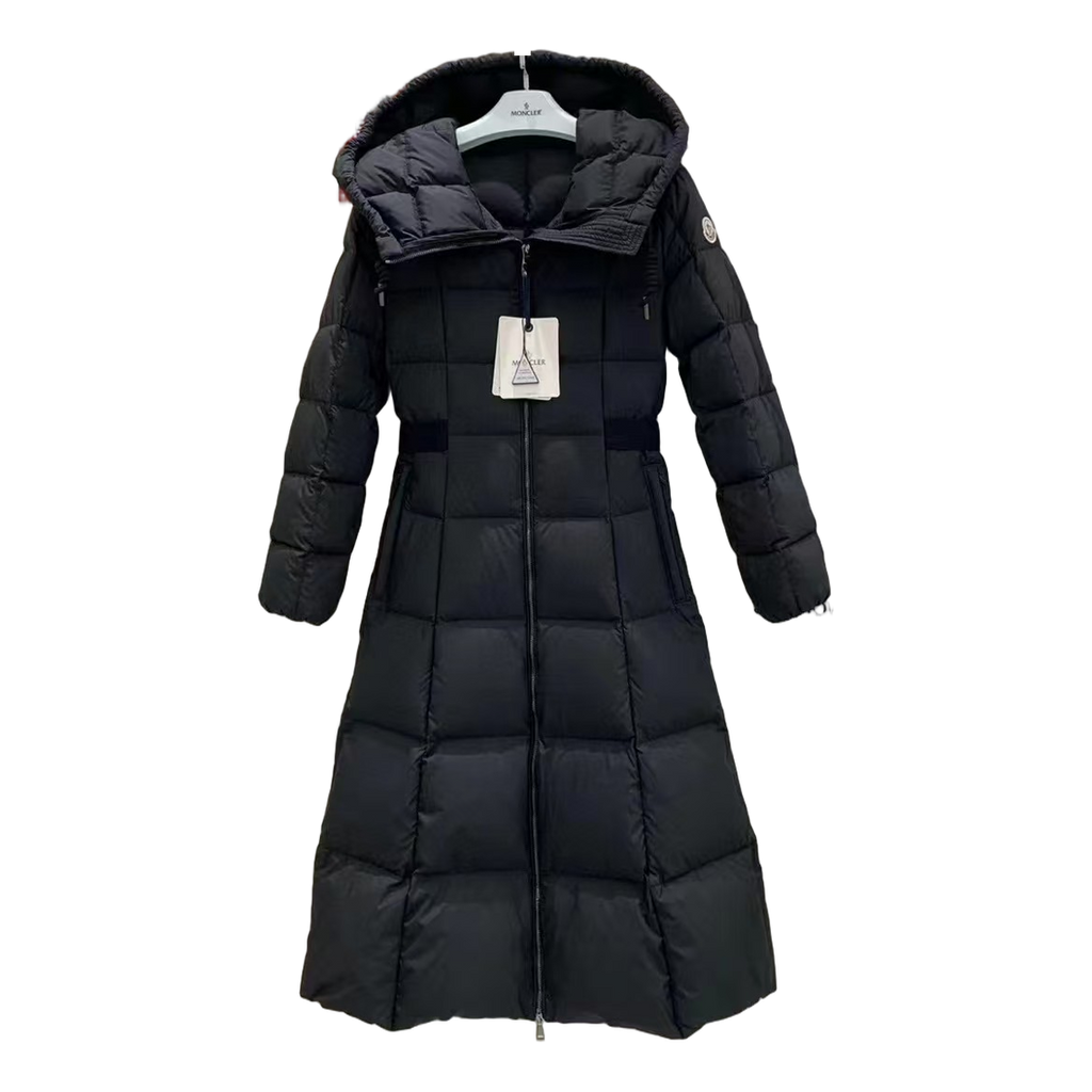 Moncler Fitted Hooded Long Down Coat – Black