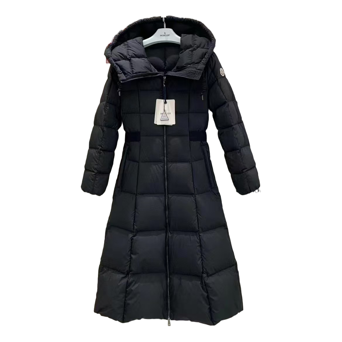 Moncler Fitted Hooded Long Down Coat – Black