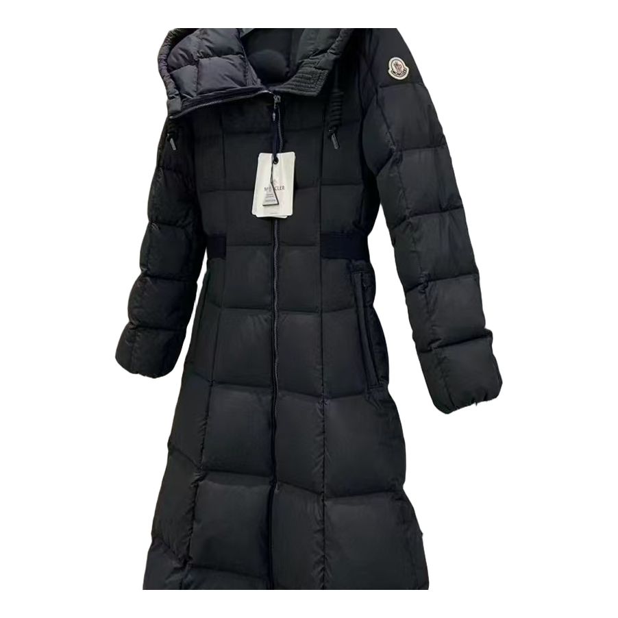 Moncler Fitted Hooded Long Down Coat – Black