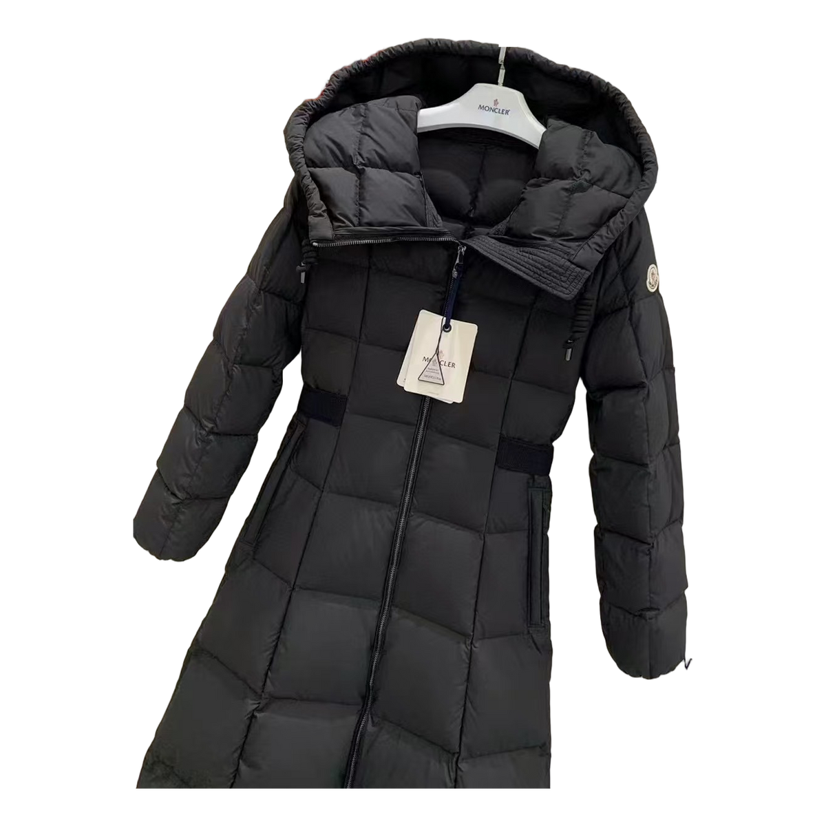 Moncler Fitted Hooded Long Down Coat – Black