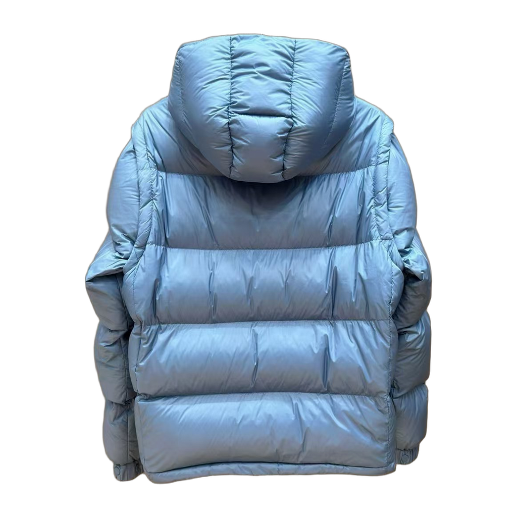 Moncler Orange-Badge Hooded Down Jacket – Ice Blue