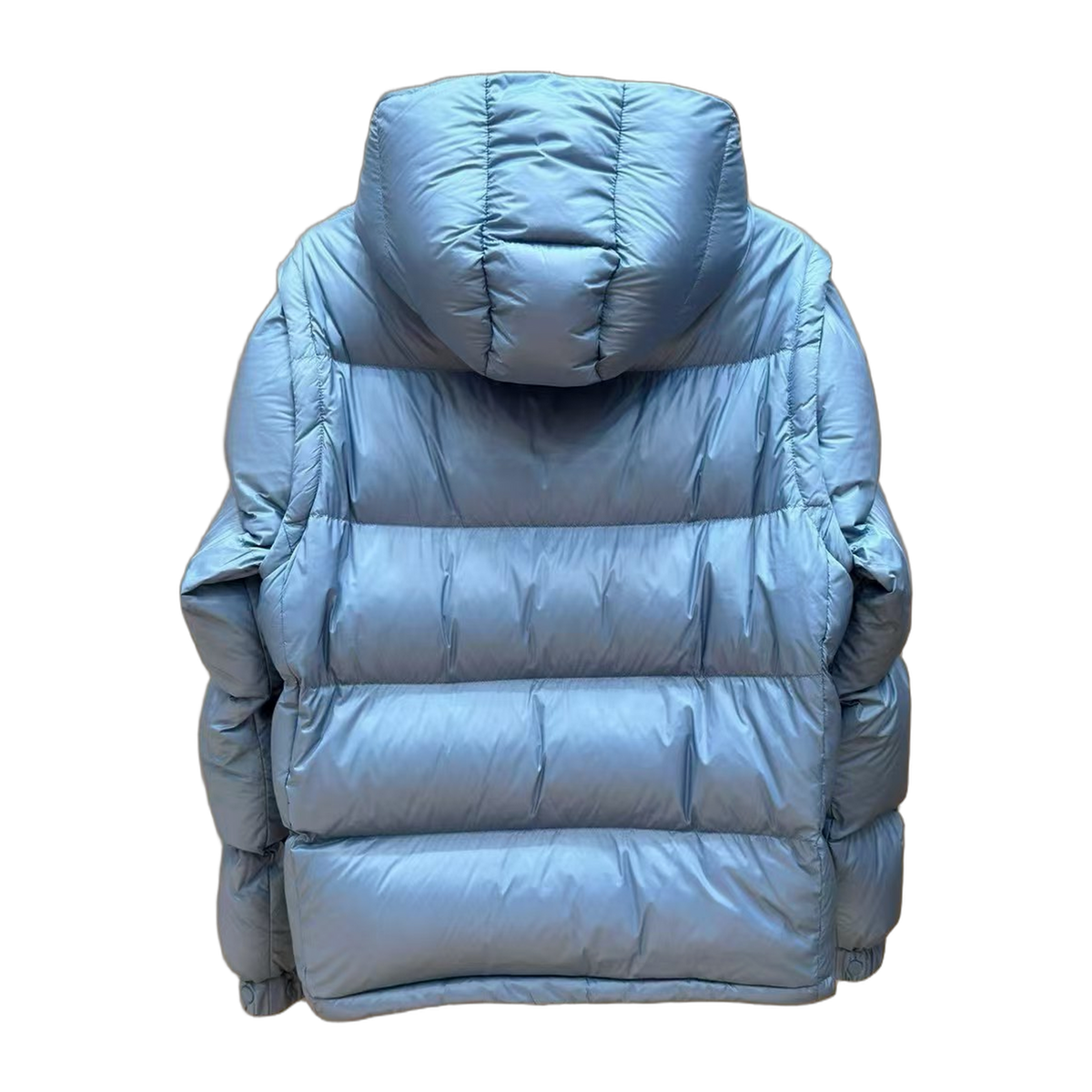 Moncler Orange-Badge Hooded Down Jacket – Ice Blue