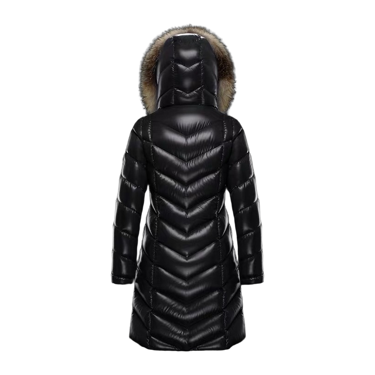 Moncler Fulmarus Chevron-Quilted Fur-Trim Long Down Coat