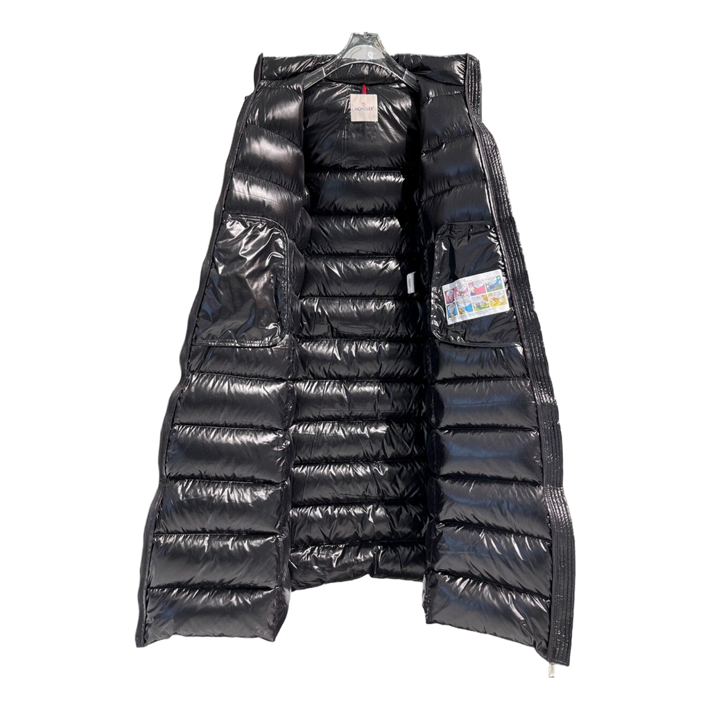 Moncler Glossy Fur-Trim Hooded Long Down Coat