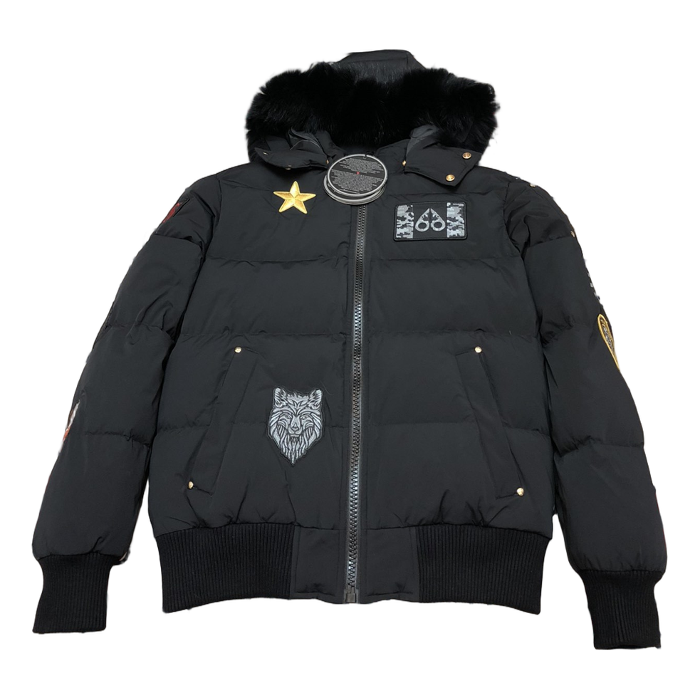 Moose Knuckles Patch-Detail Hooded Down Bomber Jacket – Black