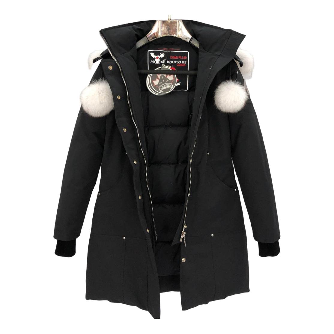 Moose Knuckles Stirling Down Parka with White Fur-Trimmed Hood
