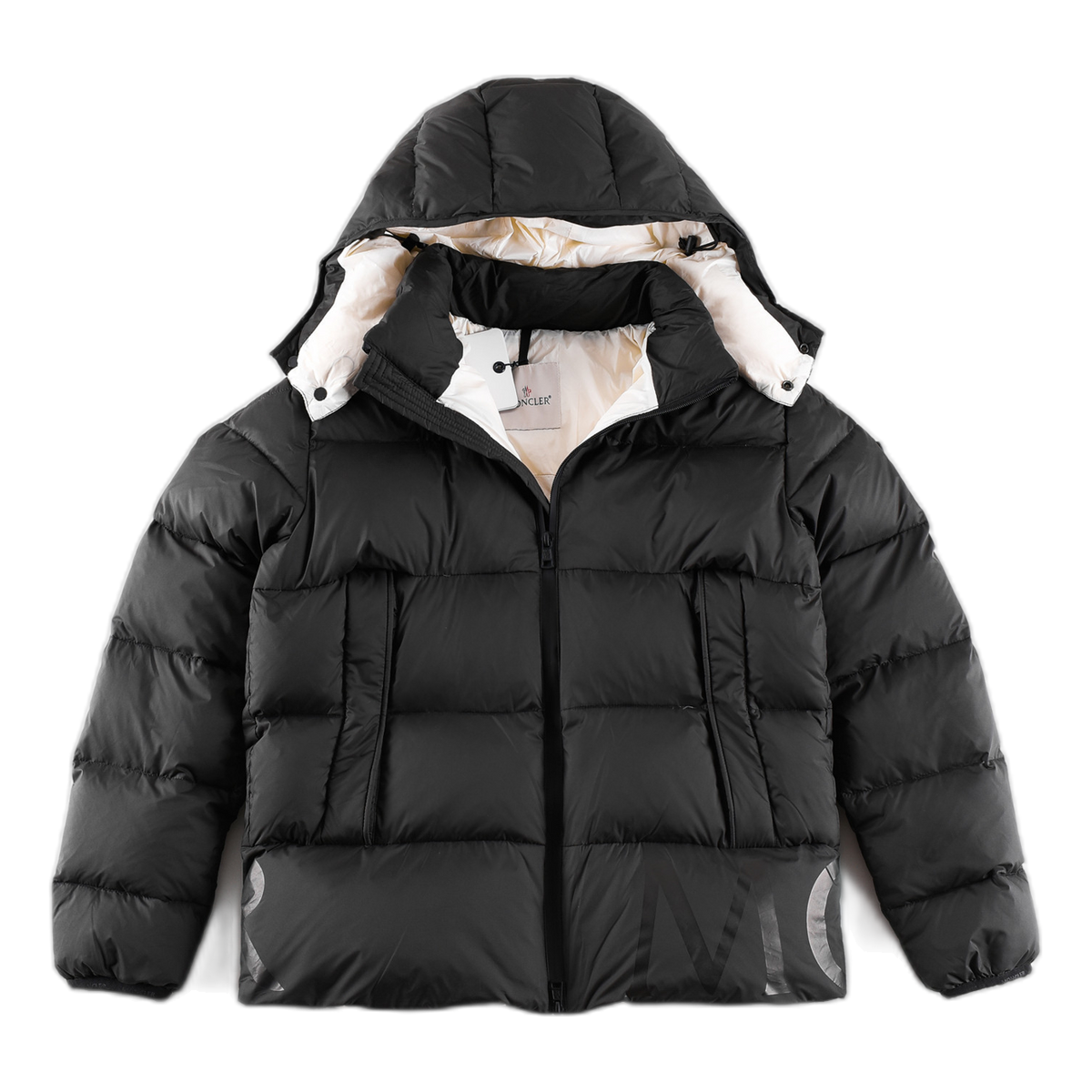 Moncler Logo-Hood Down Jacket with Contrast Lining – Black