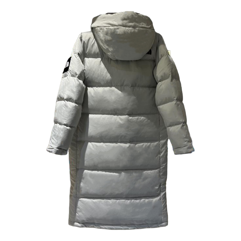 The North Face Long Hooded Color-Block Puffer Coat – Grey