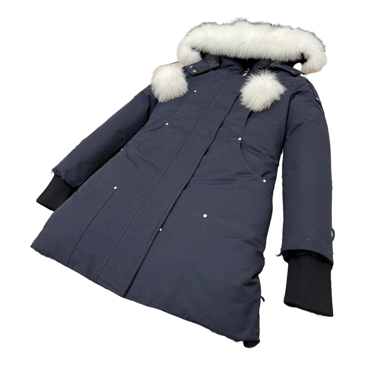 Moose Knuckles Stirling Pom-Pom Fur-Trim Down Parka – Navy