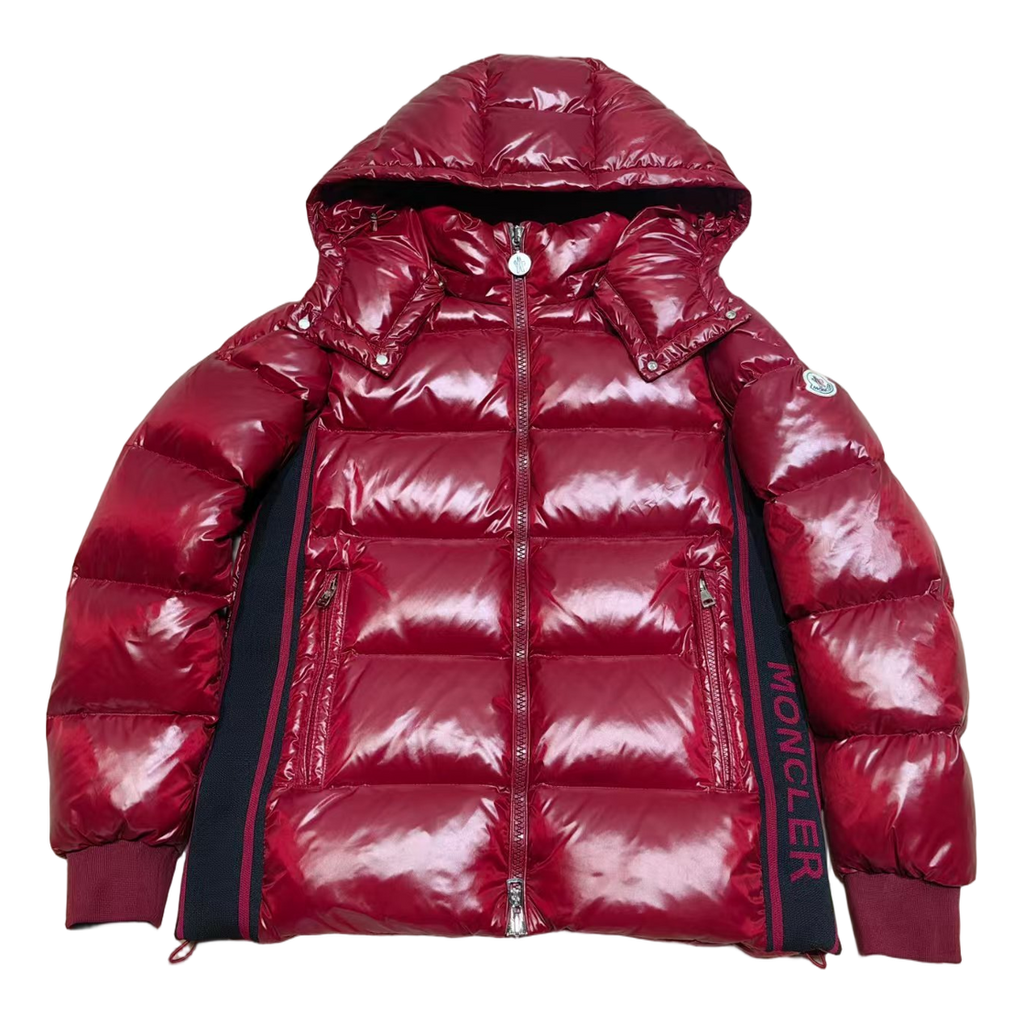 Moncler Logo-Zip Glossy Hooded Down Jacket – Red