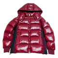 Moncler Logo-Zip Glossy Hooded Down Jacket – Red