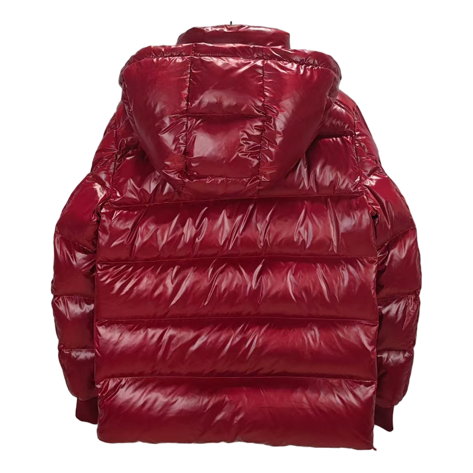 Moncler Logo-Zip Glossy Hooded Down Jacket – Red
