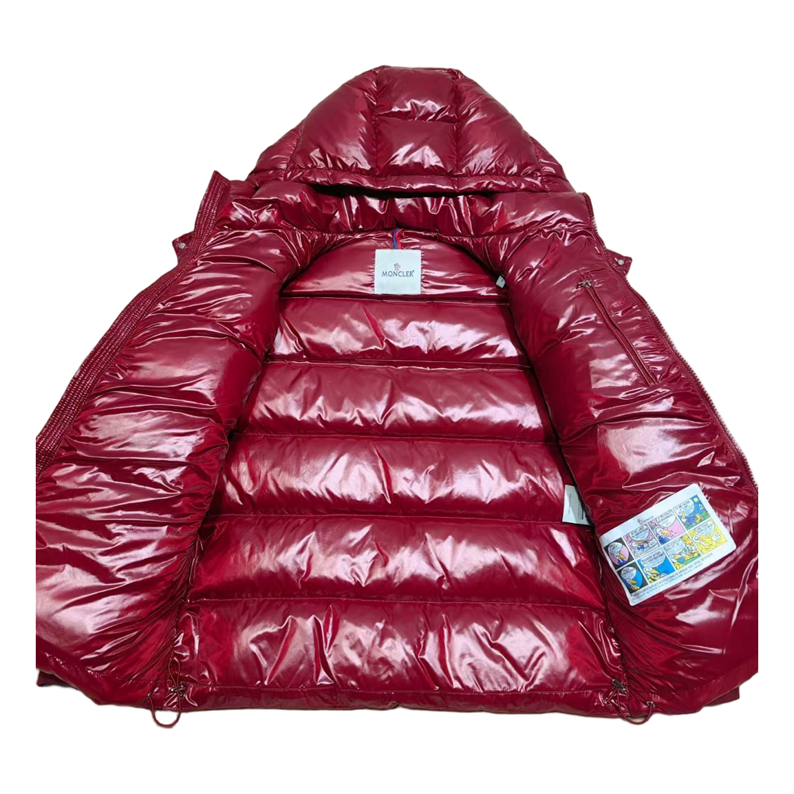 Moncler Logo-Zip Glossy Hooded Down Jacket – Red