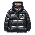 Moncler Mountain-Badge Glossy Short Down Jacket – Black