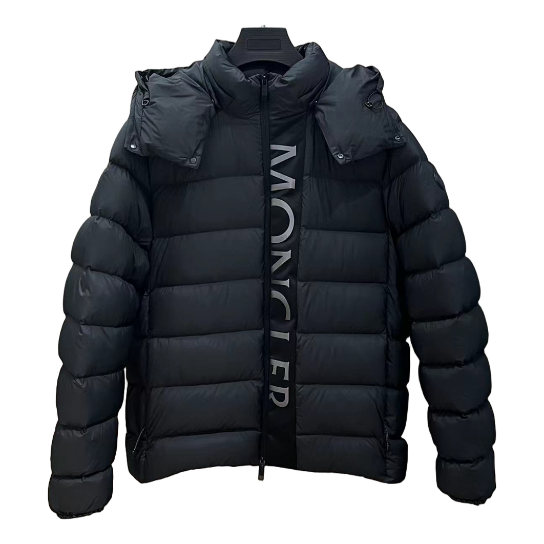 Moncler Vertical-Logo Hooded Down Puffer Jacket – Black